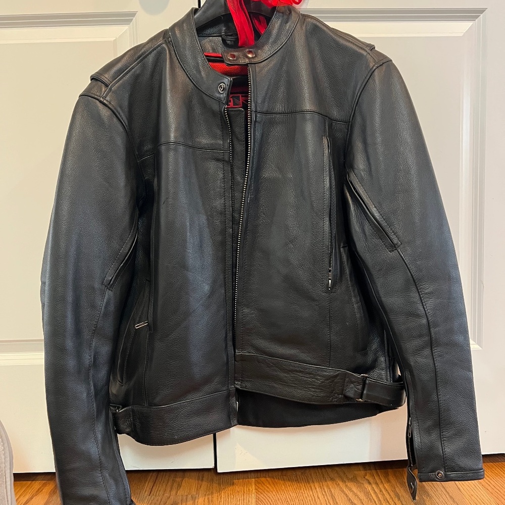Z1R Men’s Black Leather Motorcycle Jacket with removable liner - Large